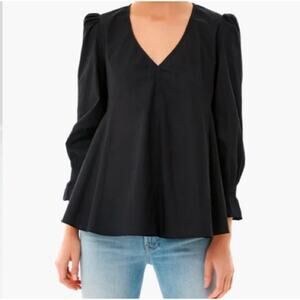 Tuckernuck Blouse Top Pomander Place Easton Cotton Poplin Black XS Classic